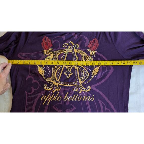 VTG Apple Bottoms Shirt Adult 2X Purple Long Sleeve Women's Deep V Back Y2K - Picture 9 of 9